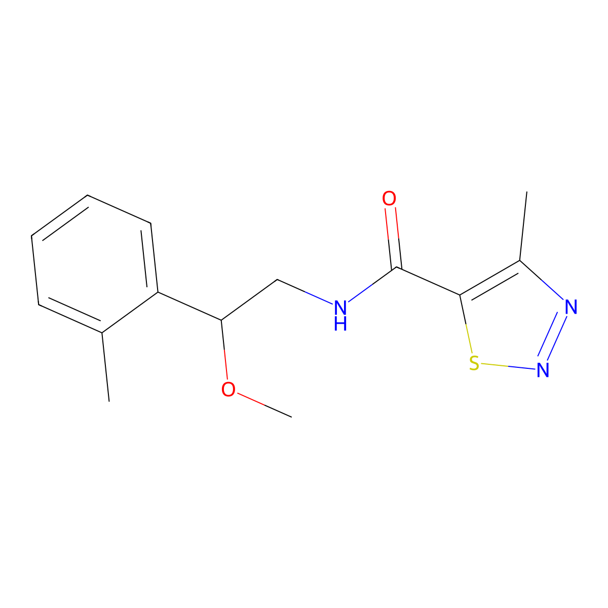 N-(2-methoxy-2-(o-tolyl)ethyl)-4-methyl-1,2,3-thiadiazole-5-carboxamide molecular structure, CAS 1797877-35-0