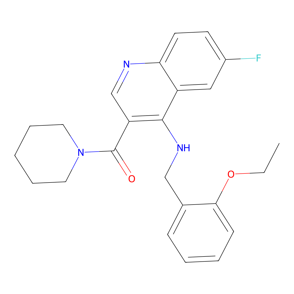 (4-((2-Ethoxybenzyl)amino)-6-fluoroquinolin-3-yl)(piperidin-1-yl)methanone molecular structure, CAS 1797878-54-6
