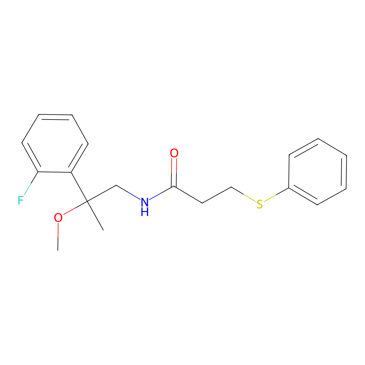 N-(2-(2-fluorophenyl)-2-methoxypropyl)-3-(phenylthio)propanamide molecular structure, CAS 1797880-79-5