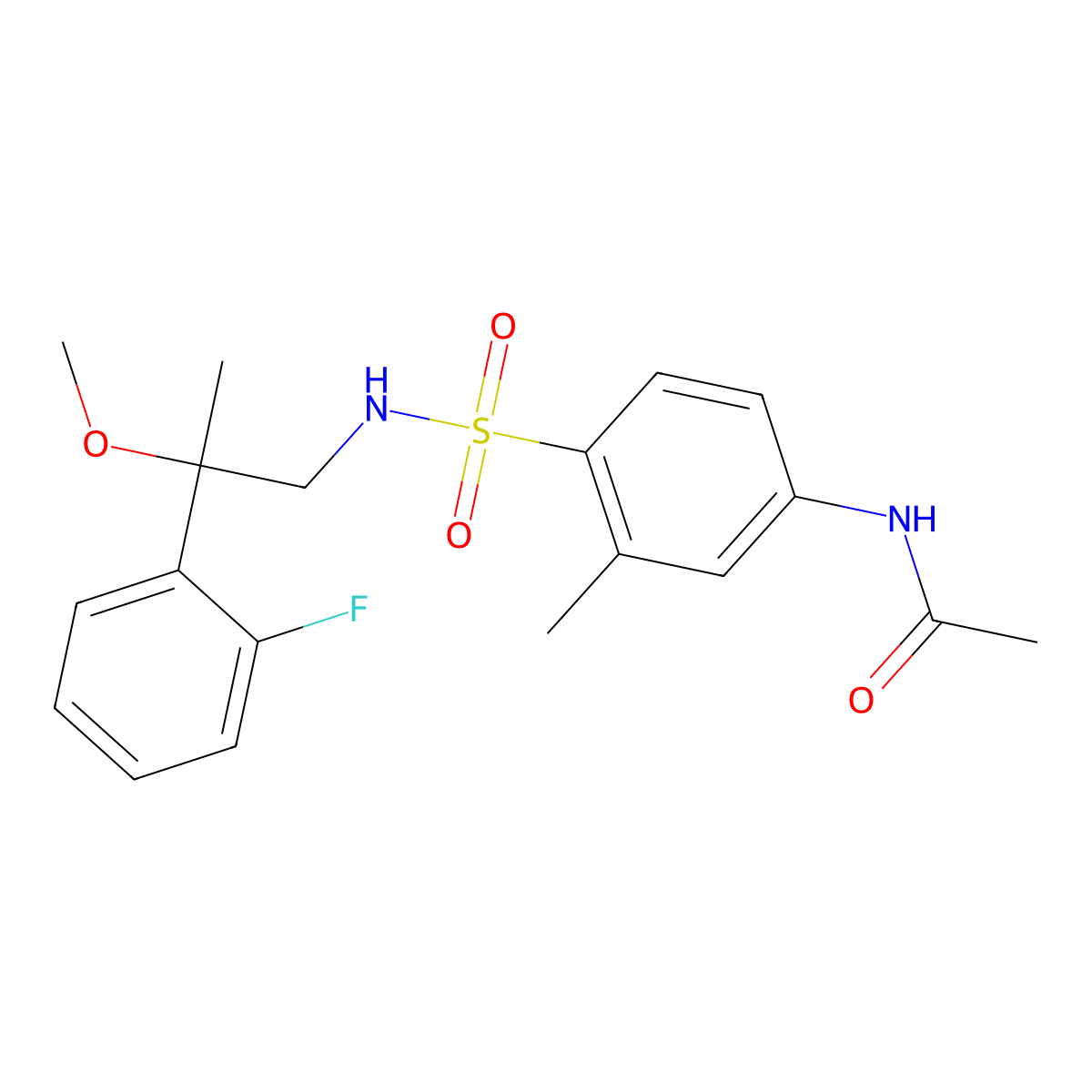 N-(4-(N-(2-(2-fluorophenyl)-2-methoxypropyl)sulfamoyl)-3-methylphenyl)acetamide molecular structure, CAS 1797881-26-5