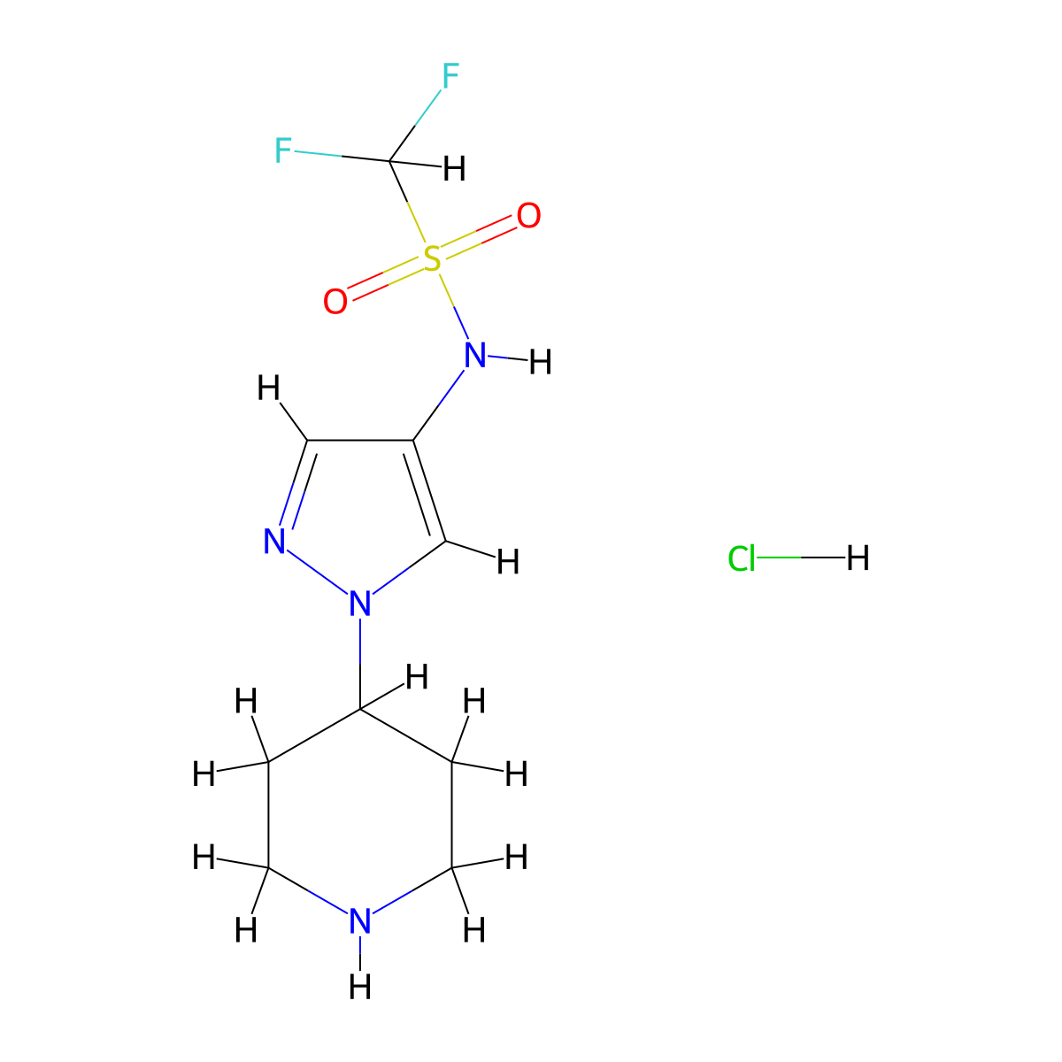1,1-difluoro-N-[1-(piperidin-4-yl)-1H-pyrazol-4-yl]methanesulfonamide hydrochloride molecular structure, CAS 1797883-28-3