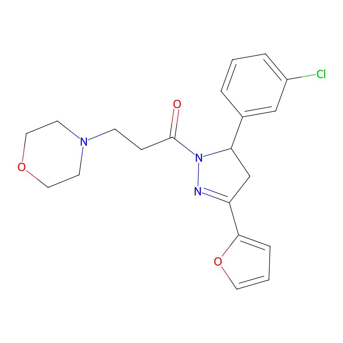 1-(5-(3-chlorophenyl)-3-(furan-2-yl)-4,5-dihydro-1H-pyrazol-1-yl)-3-morpholinopropan-1-one molecular structure, CAS 1797883-58-9