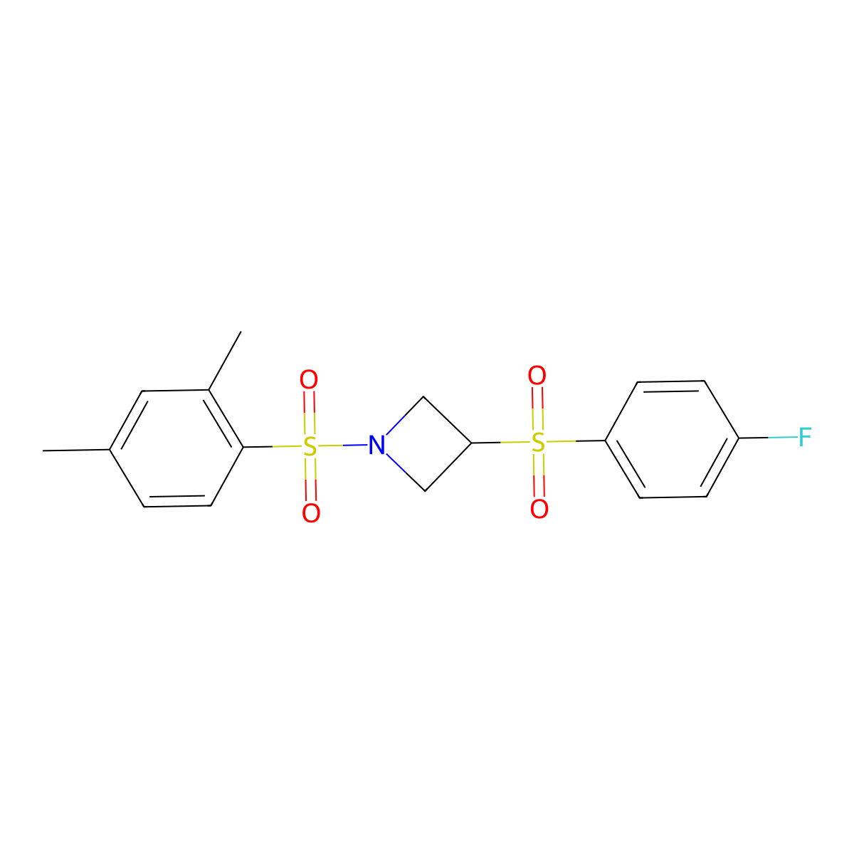 1-((2,4-Dimethylphenyl)sulfonyl)-3-((4-fluorophenyl)sulfonyl)azetidine molecular structure, CAS 1797884-86-6