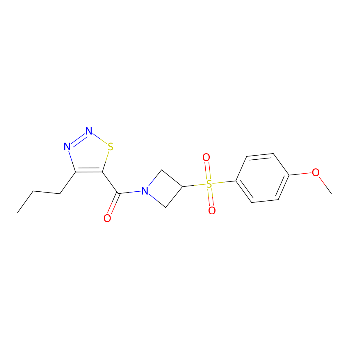 (3-((4-Methoxyphenyl)sulfonyl)azetidin-1-yl)(4-propyl-1,2,3-thiadiazol-5-yl)methanone molecular structure, CAS 1797885-00-7