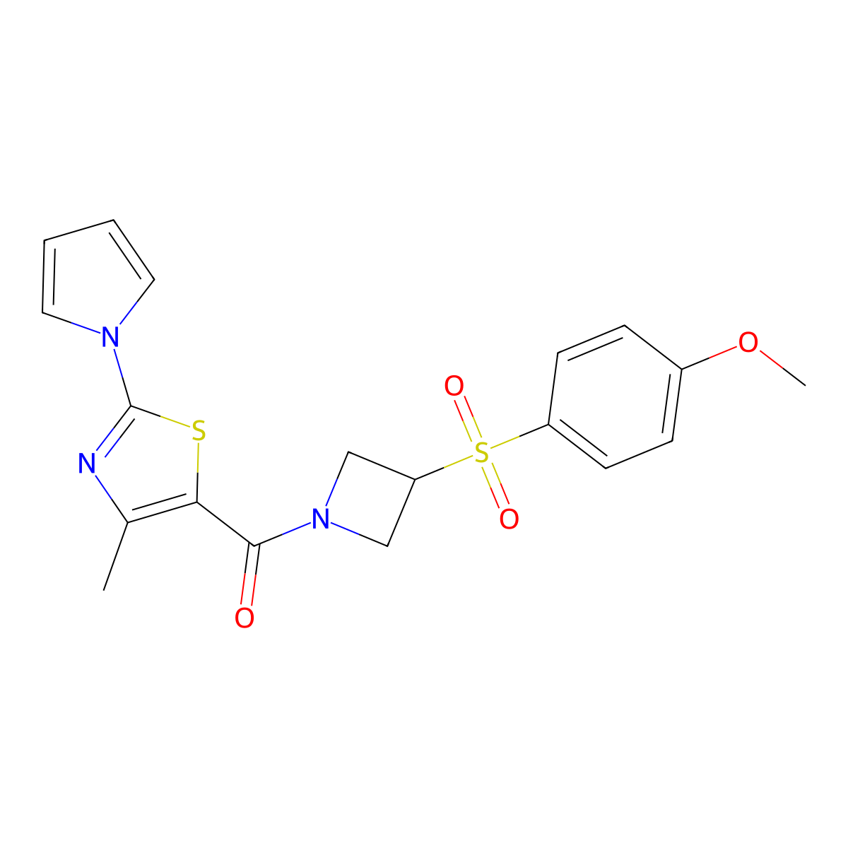 (3-((4-methoxyphenyl)sulfonyl)azetidin-1-yl)(4-methyl-2-(1H-pyrrol-1-yl)thiazol-5-yl)methanone molecular structure, CAS 1797885-21-2