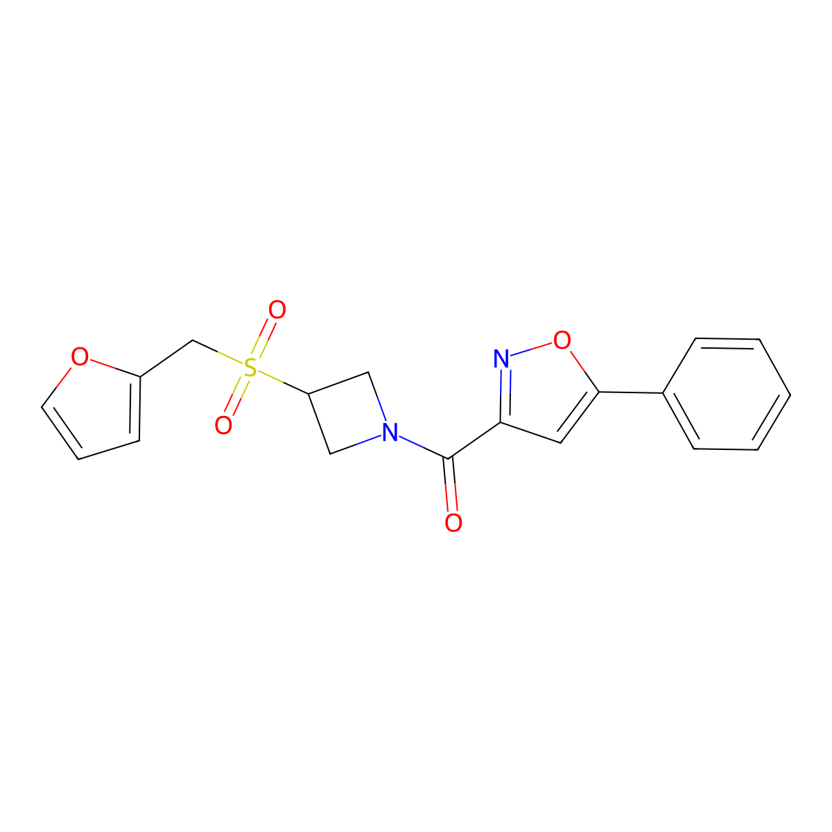(3-((Furan-2-ylmethyl)sulfonyl)azetidin-1-yl)(5-phenylisoxazol-3-yl)methanone molecular structure, CAS 1797886-50-0