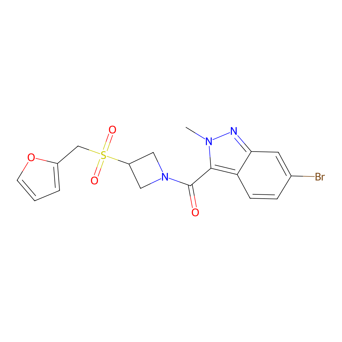 (6-bromo-2-methyl-2H-indazol-3-yl)(3-((furan-2-ylmethyl)sulfonyl)azetidin-1-yl)methanone molecular structure, CAS 1797886-71-5
