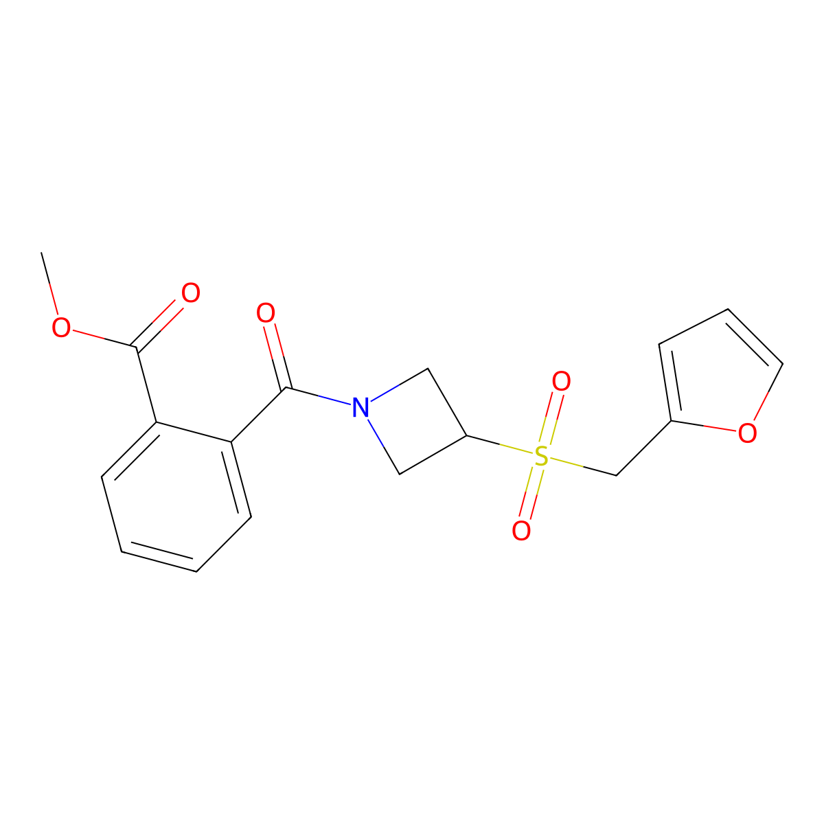 Methyl 2-(3-((furan-2-ylmethyl)sulfonyl)azetidine-1-carbonyl)benzoate molecular structure, CAS 1797886-87-3