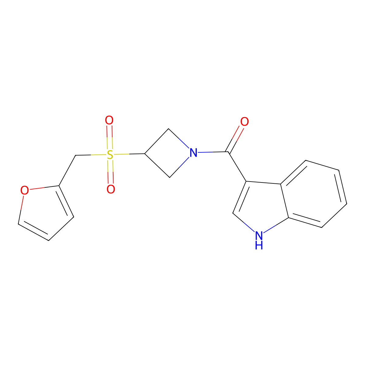 (3-((furan-2-ylmethyl)sulfonyl)azetidin-1-yl)(1H-indol-3-yl)methanone molecular structure, CAS 1797886-98-6