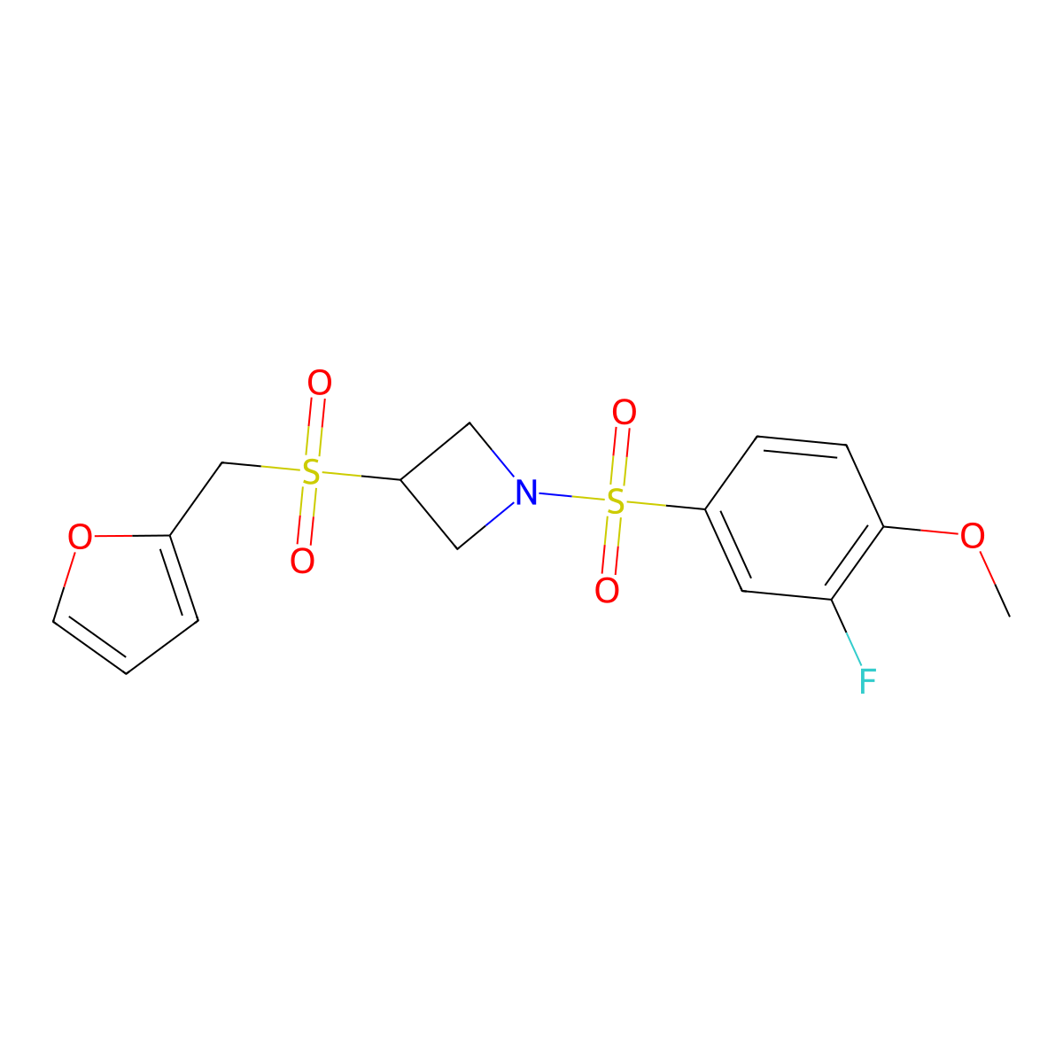 1-((3-Fluoro-4-methoxyphenyl)sulfonyl)-3-((furan-2-ylmethyl)sulfonyl)azetidine molecular structure, CAS 1797887-07-0