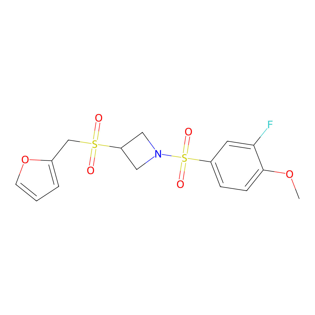 1-((3-Fluoro-4-methoxyphenyl)sulfonyl)-3-((furan-2-ylmethyl)sulfonyl)azetidine molecular structure, CAS 1797887-07-0