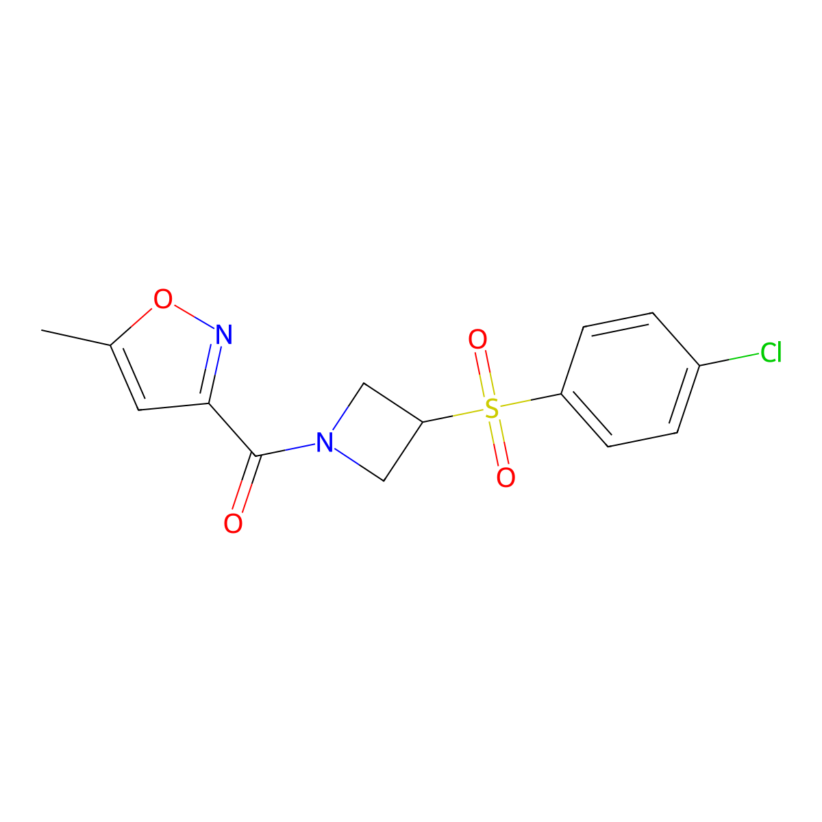 (3-((4-Chlorophenyl)sulfonyl)azetidin-1-yl)(5-methylisoxazol-3-yl)methanone molecular structure, CAS 1797887-37-6