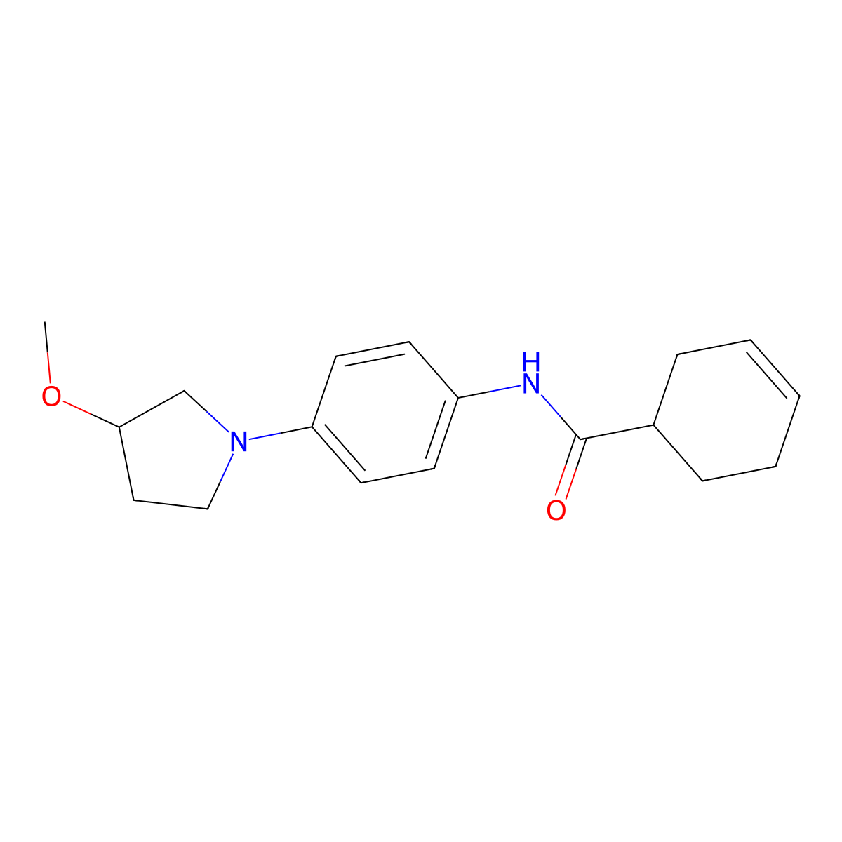 N-(4-(3-methoxypyrrolidin-1-yl)phenyl)cyclohex-3-enecarboxamide molecular structure, CAS 1797888-11-9