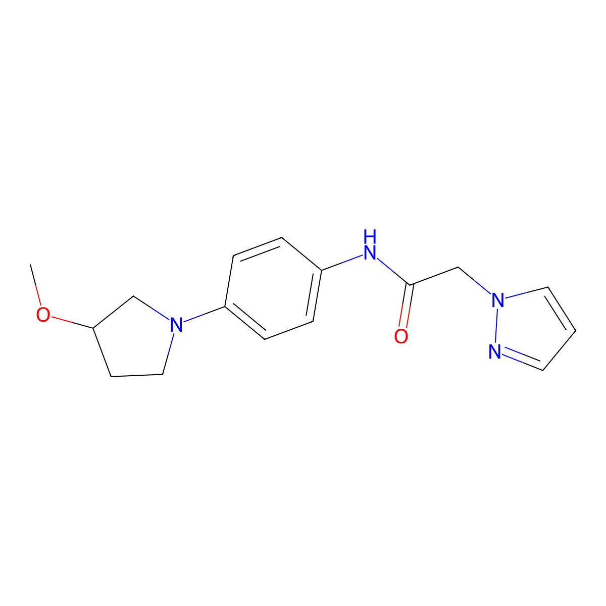 N-[4-(3-methoxypyrrolidin-1-yl)phenyl]-2-(1H-pyrazol-1-yl)acetamide molecular structure, CAS 1797888-32-4