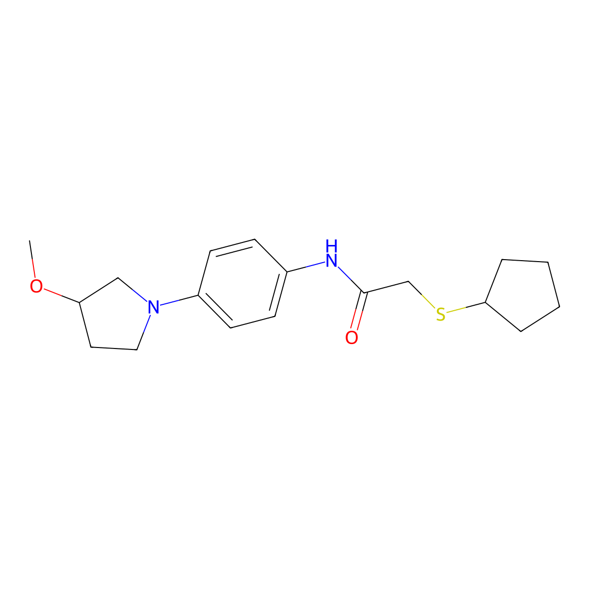 2-(cyclopentylthio)-N-(4-(3-methoxypyrrolidin-1-yl)phenyl)acetamide molecular structure, CAS 1797888-41-5