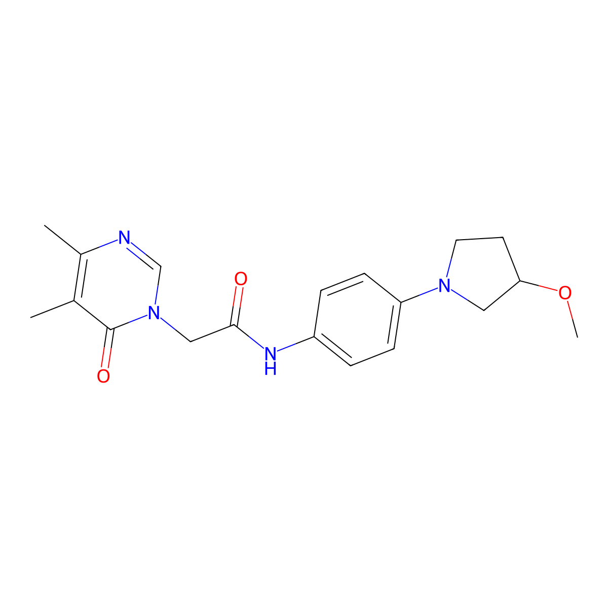 2-(4,5-dimethyl-6-oxopyrimidin-1(6H)-yl)-N-(4-(3-methoxypyrrolidin-1-yl)phenyl)acetamide molecular structure, CAS 1797888-50-6
