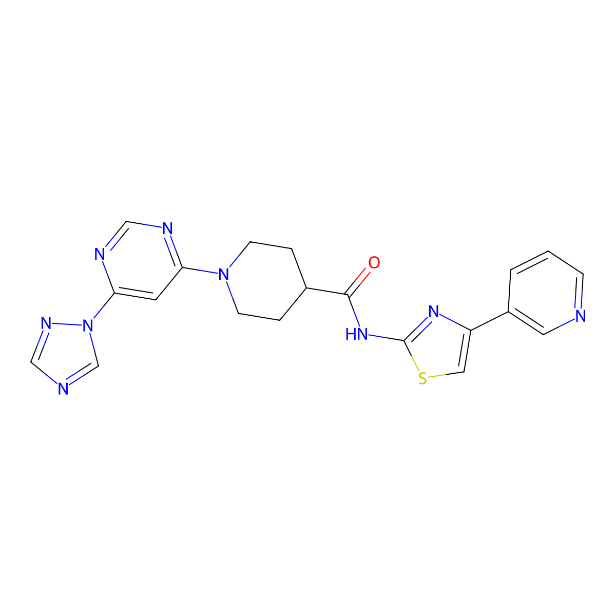 1-(6-(1H-1,2,4-triazol-1-yl)pyrimidin-4-yl)-N-(4-(pyridin-3-yl)thiazol-2-yl)piperidine-4-carboxamide molecular structure, CAS 1797889-02-1