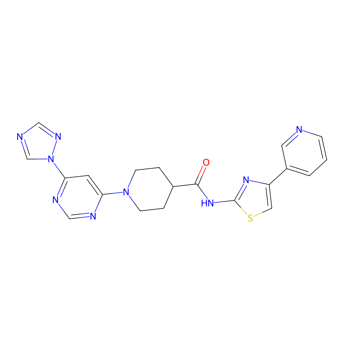 1-(6-(1H-1,2,4-triazol-1-yl)pyrimidin-4-yl)-N-(4-(pyridin-3-yl)thiazol-2-yl)piperidine-4-carboxamide molecular structure, CAS 1797889-02-1