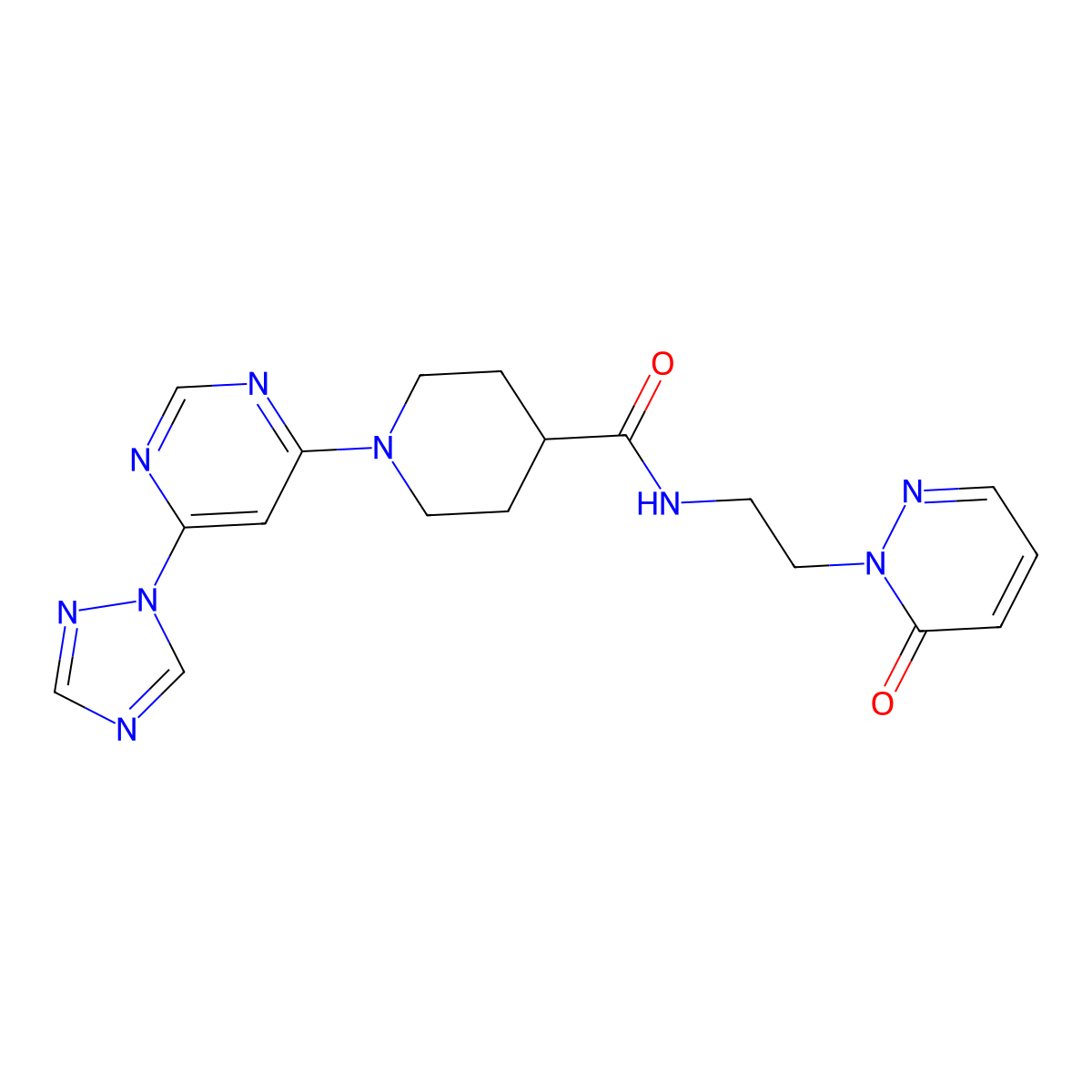 1-(6-(1H-1,2,4-triazol-1-yl)pyrimidin-4-yl)-N-(2-(6-oxopyridazin-1(6H)-yl)ethyl)piperidine-4-carboxamide molecular structure, CAS 1797889-06-5