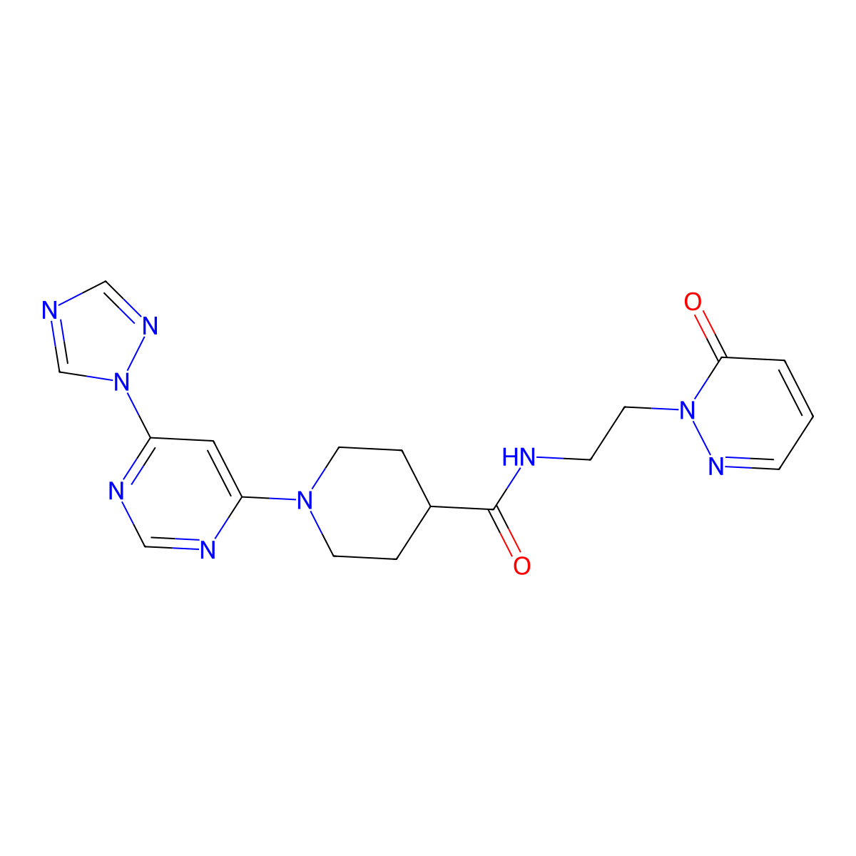 1-(6-(1H-1,2,4-triazol-1-yl)pyrimidin-4-yl)-N-(2-(6-oxopyridazin-1(6H)-yl)ethyl)piperidine-4-carboxamide molecular structure, CAS 1797889-06-5