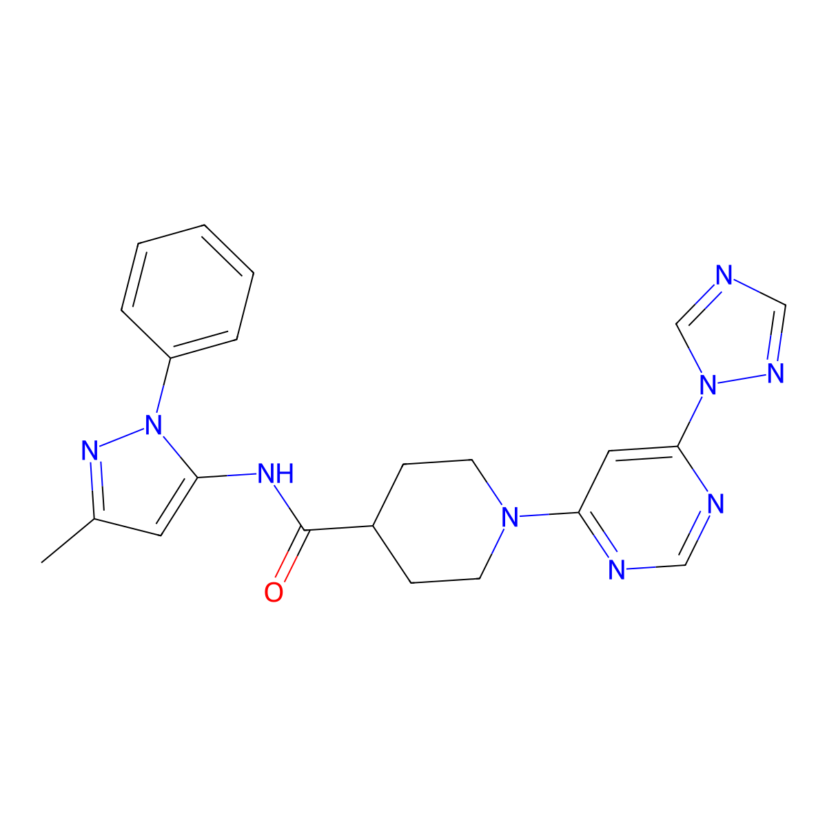 N-(3-methyl-1-phenyl-1H-pyrazol-5-yl)-1-[6-(1H-1,2,4-triazol-1-yl)pyrimidin-4-yl]piperidine-4-carboxamide molecular structure, CAS 1797889-12-3