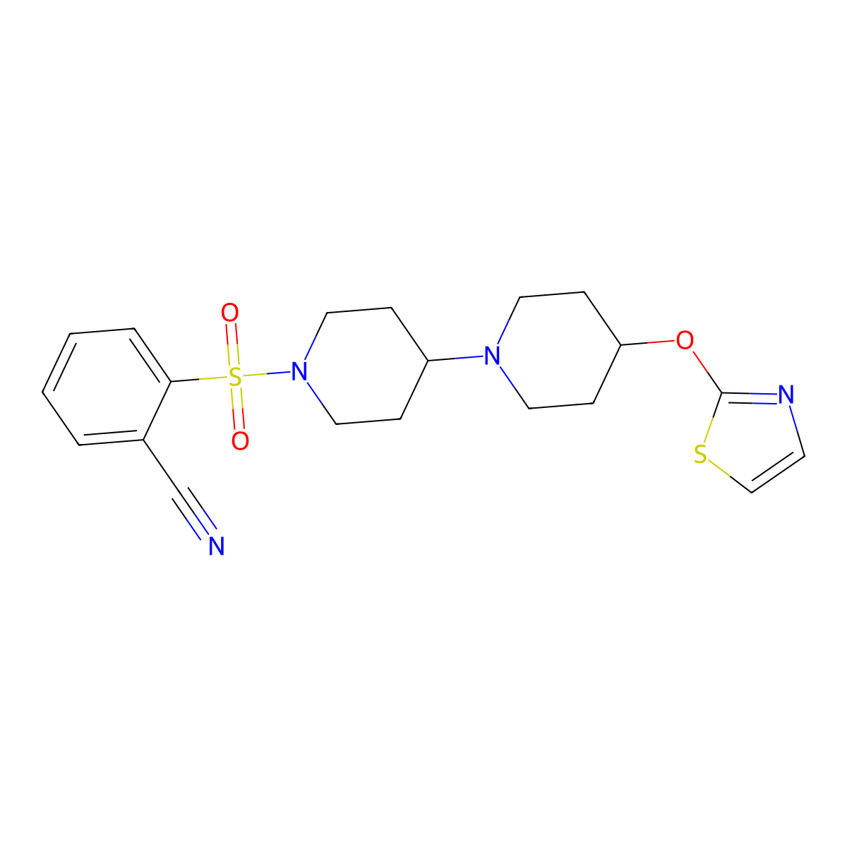 2-{[4-(1,3-Thiazol-2-yloxy)-[1,4'-bipiperidine]-1'-yl]sulfonyl}benzonitrile molecular structure, CAS 1797889-30-5