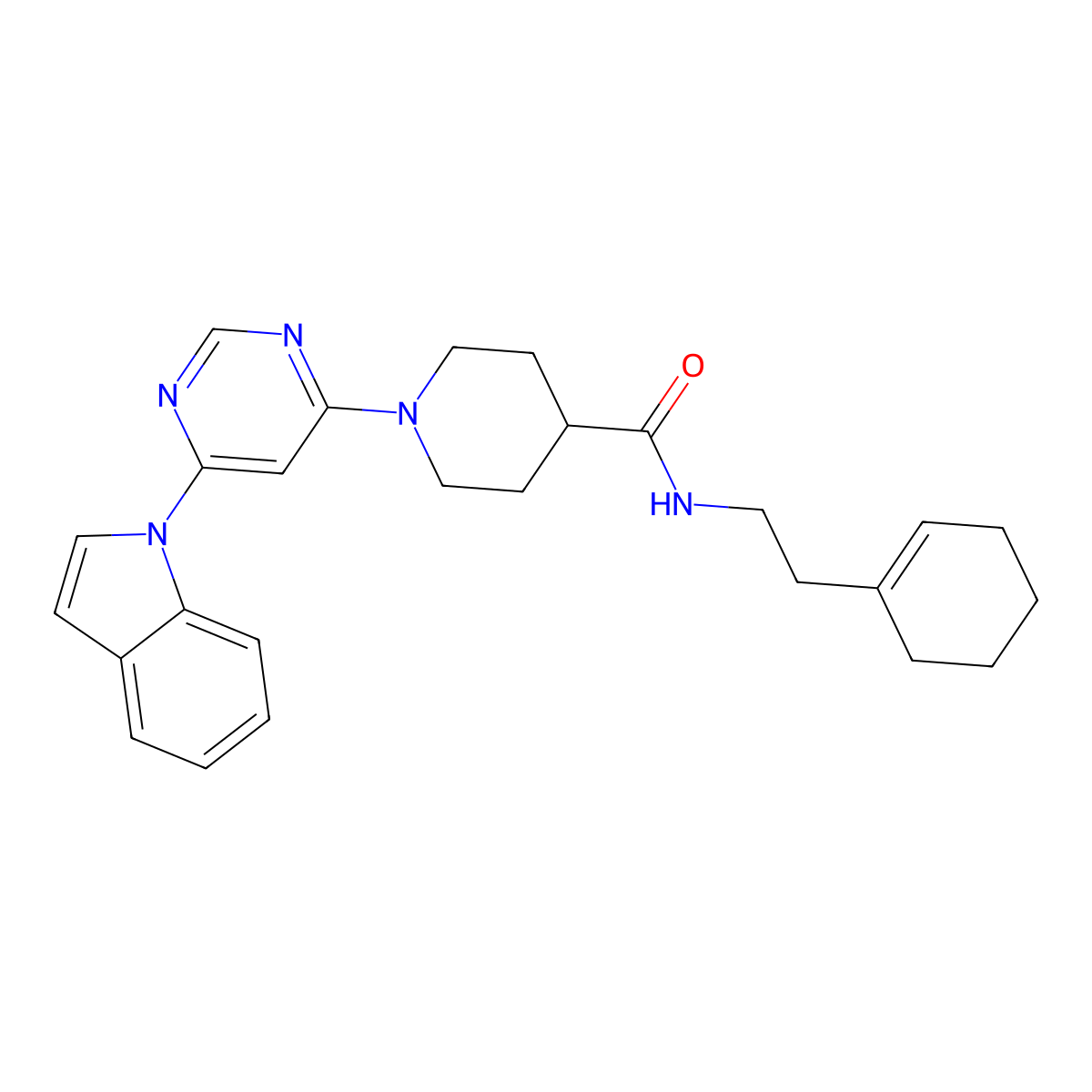 1-(6-(1H-indol-1-yl)pyrimidin-4-yl)-N-(2-(cyclohex-1-en-1-yl)ethyl)piperidine-4-carboxamide molecular structure, CAS 1797889-38-3