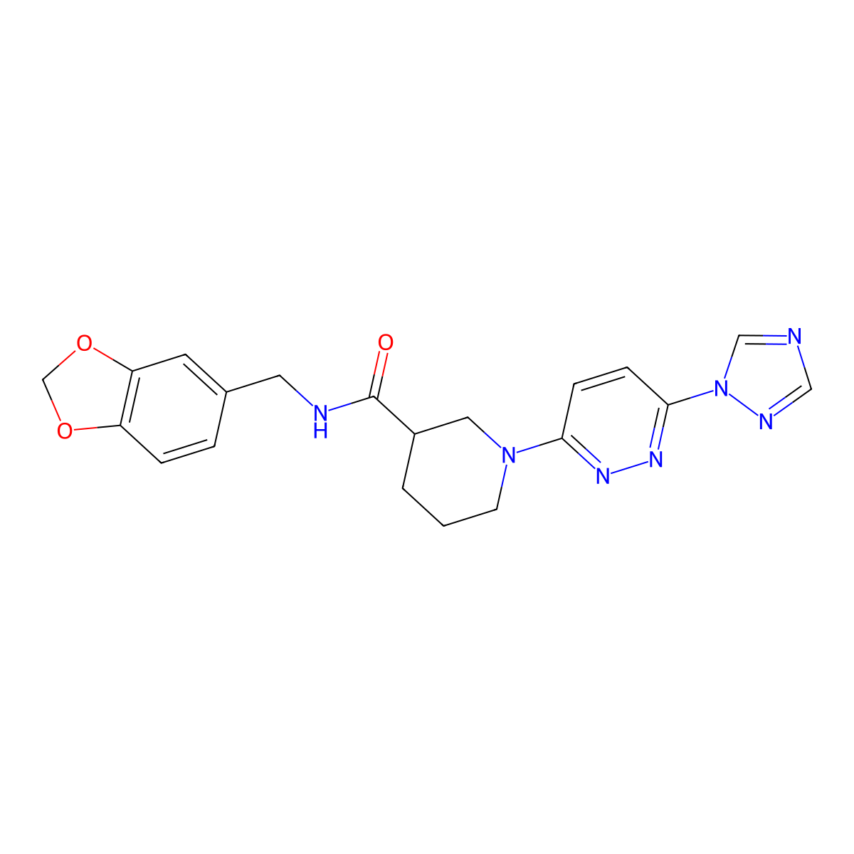 1-(6-(1H-1,2,4-triazol-1-yl)pyridazin-3-yl)-N-(benzo[d][1,3]dioxol-5-ylmethyl)piperidine-3-carboxamide molecular structure, CAS 1797889-55-4