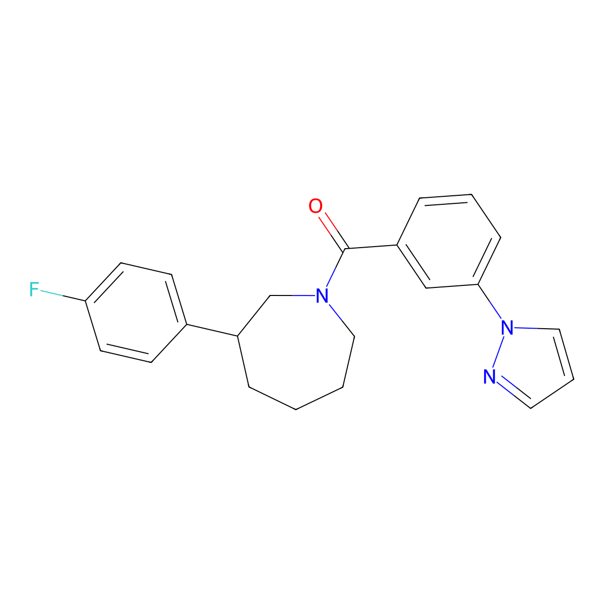 (3-(1H-pyrazol-1-yl)phenyl)(3-(4-fluorophenyl)azepan-1-yl)methanone molecular structure, CAS 1797890-32-4