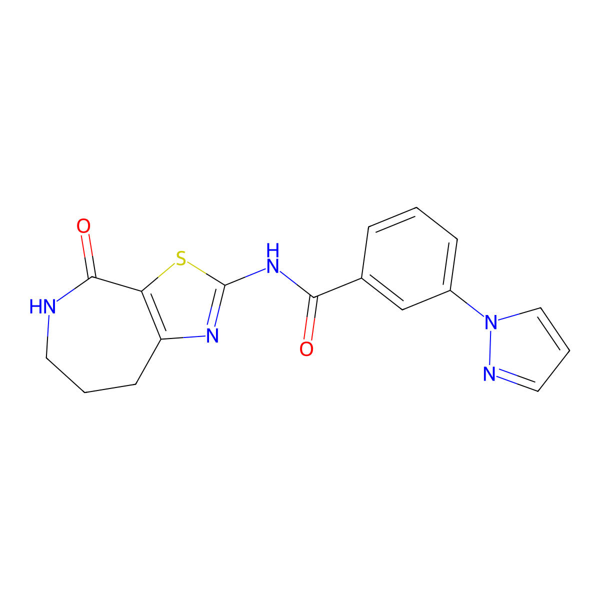 N-(4-oxo-5,6,7,8-tetrahydro-4H-thiazolo[5,4-c]azepin-2-yl)-3-(1H-pyrazol-1-yl)benzamide molecular structure, CAS 1797890-85-7