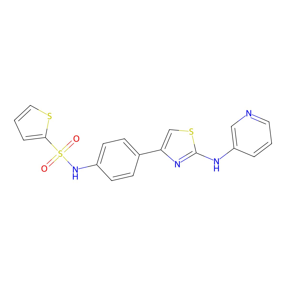 N-(4-(2-(pyridin-3-ylamino)thiazol-4-yl)phenyl)thiophene-2-sulfonamide molecular structure, CAS 1797891-57-6