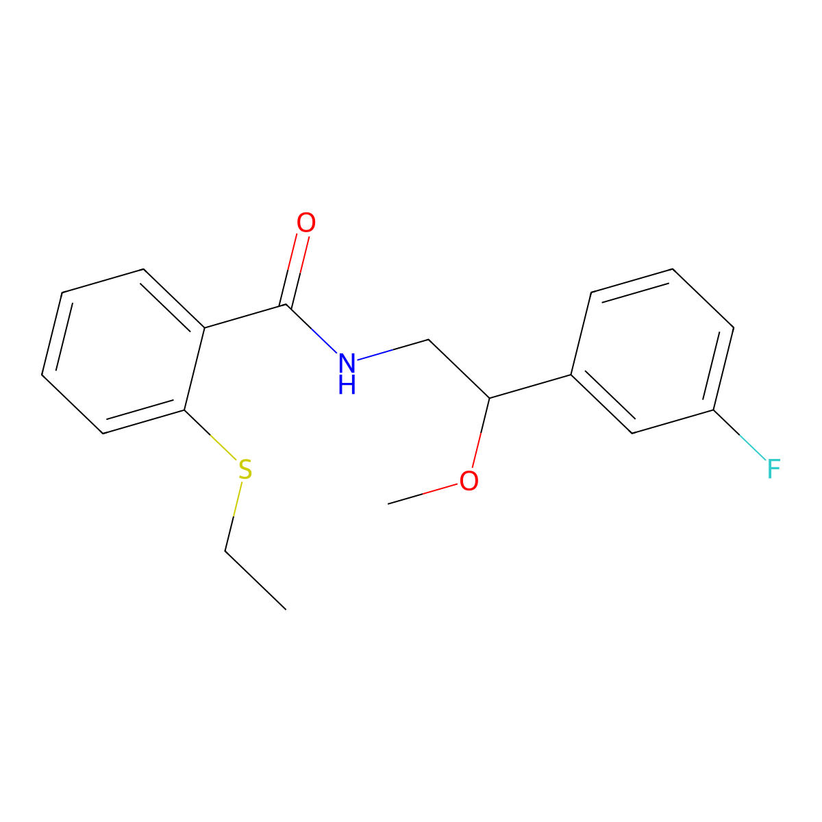 2-(ethylthio)-N-(2-(3-fluorophenyl)-2-methoxyethyl)benzamide molecular structure, CAS 1797891-67-8