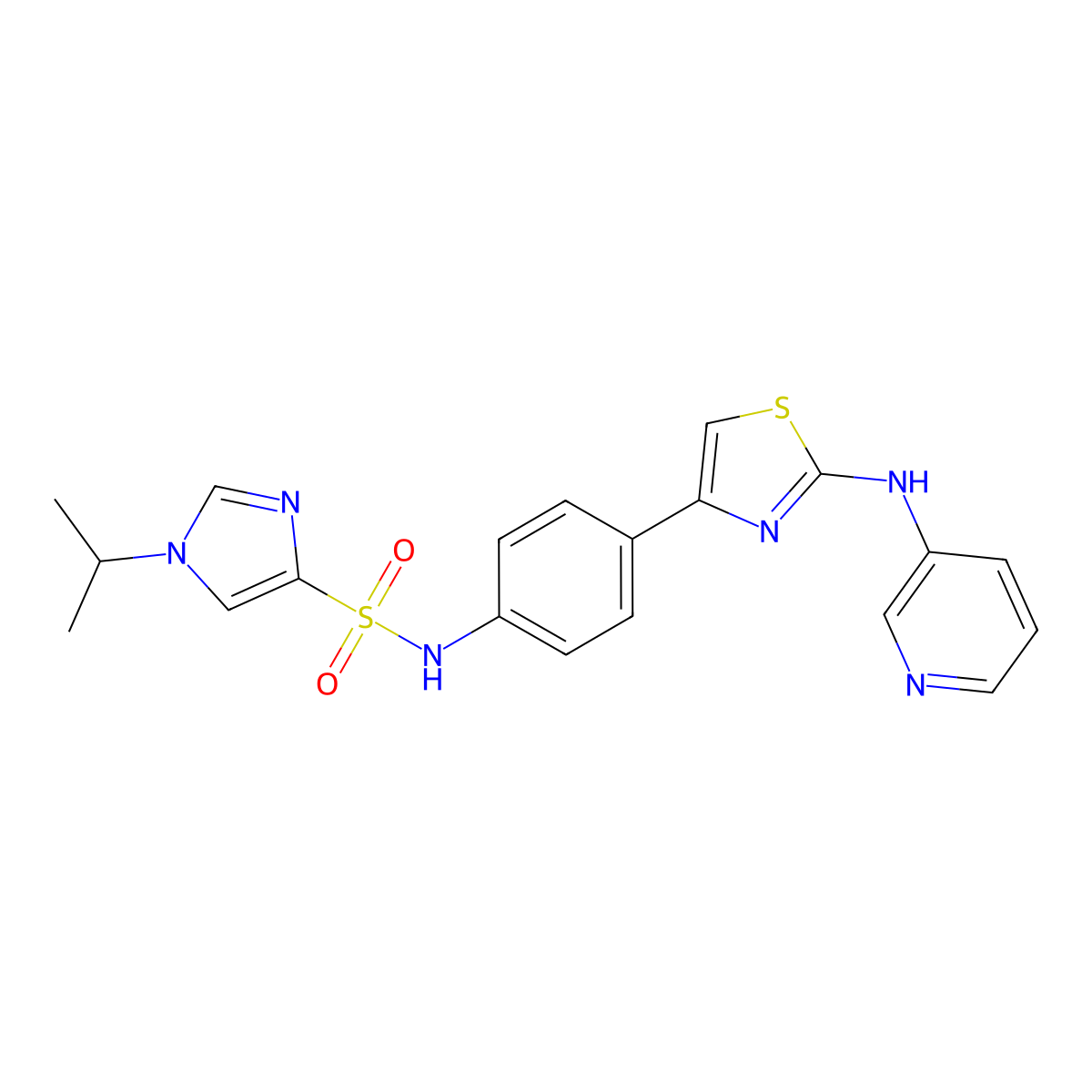 1-isopropyl-N-(4-(2-(pyridin-3-ylamino)thiazol-4-yl)phenyl)-1H-imidazole-4-sulfonamide molecular structure, CAS 1797891-68-9