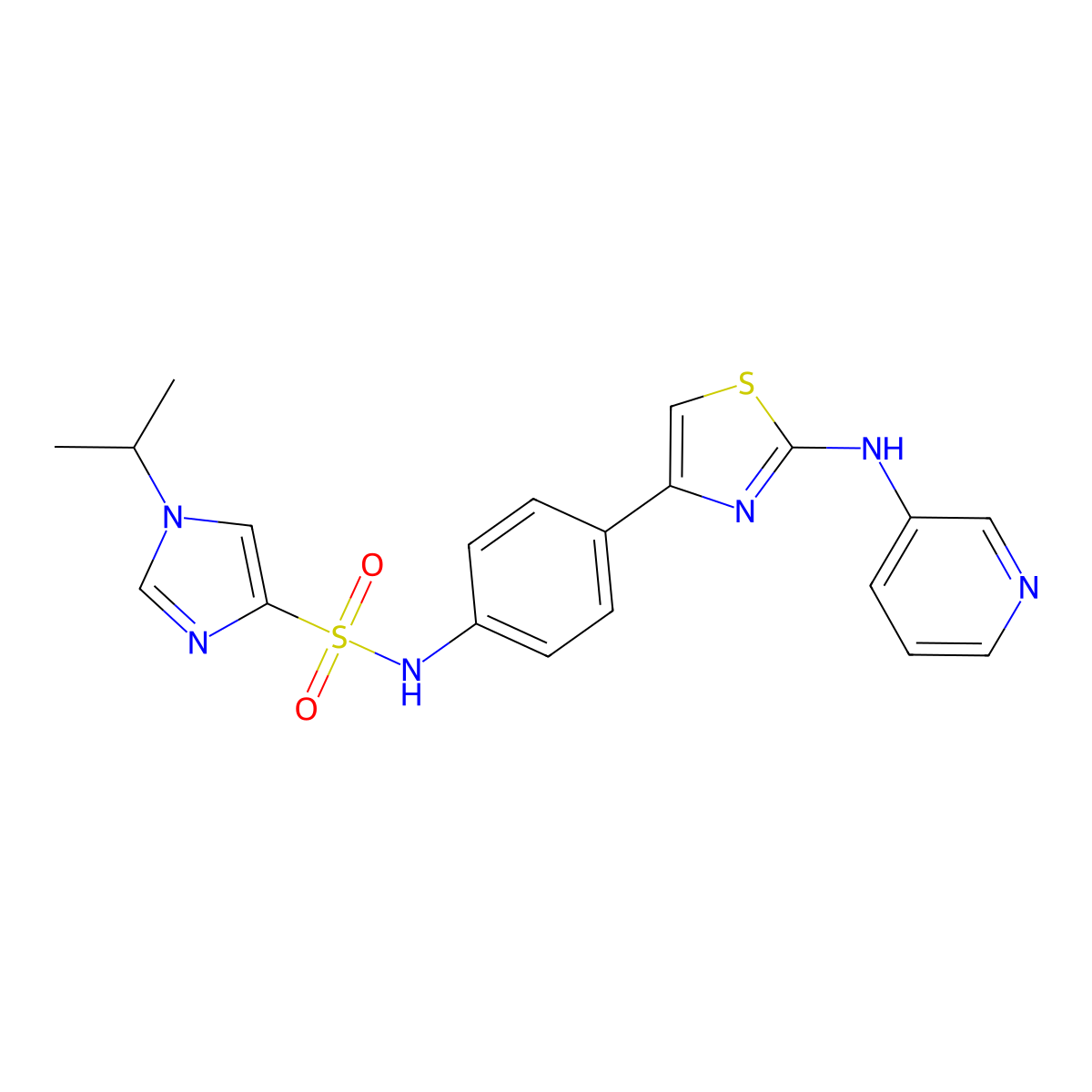 1-isopropyl-N-(4-(2-(pyridin-3-ylamino)thiazol-4-yl)phenyl)-1H-imidazole-4-sulfonamide molecular structure, CAS 1797891-68-9
