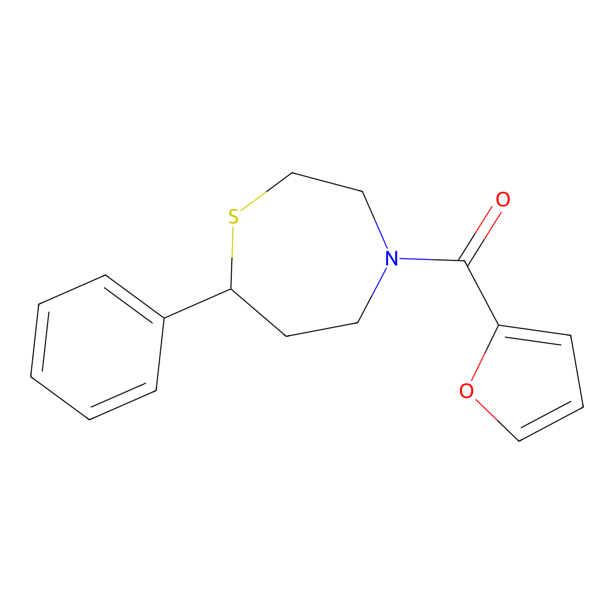 Furan-2-yl(7-phenyl-1,4-thiazepan-4-yl)methanone molecular structure, CAS 1797892-72-8