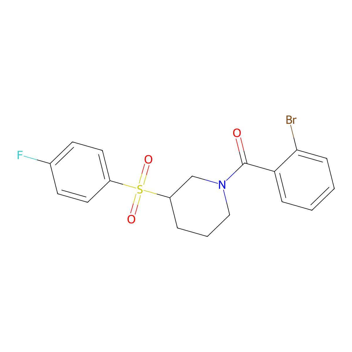 (2-Bromophenyl)(3-((4-fluorophenyl)sulfonyl)piperidin-1-yl)methanone molecular structure, CAS 1797893-37-8