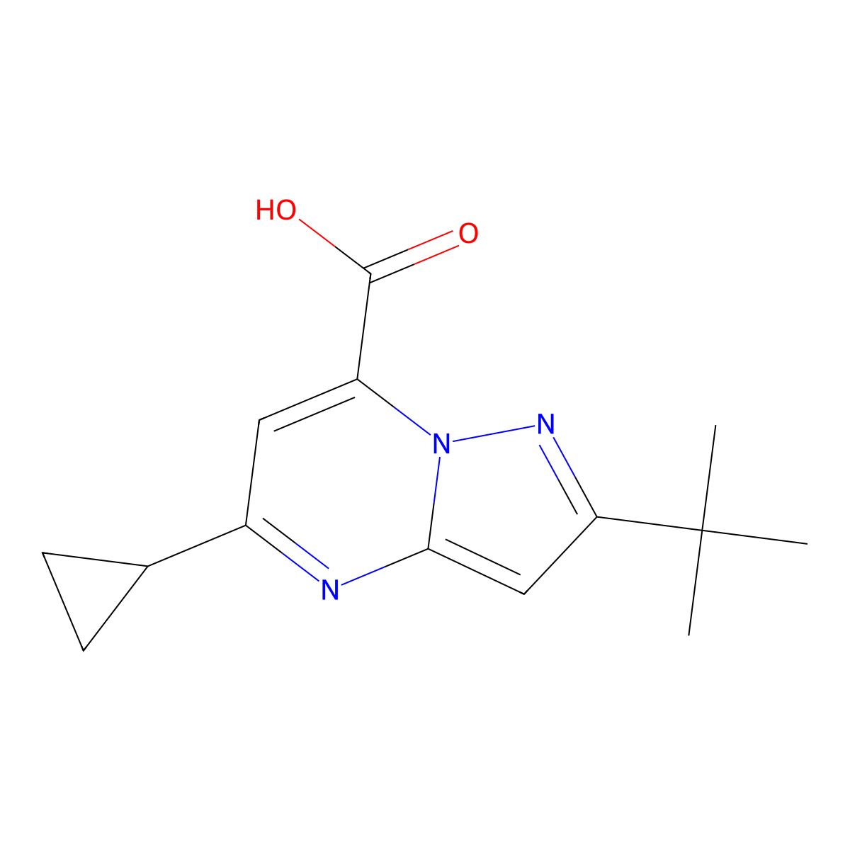 2-Tert-butyl-5-cyclopropylpyrazolo[1,5-a]pyrimidine-7-carboxylic acid molecular structure, CAS 1797893-42-5