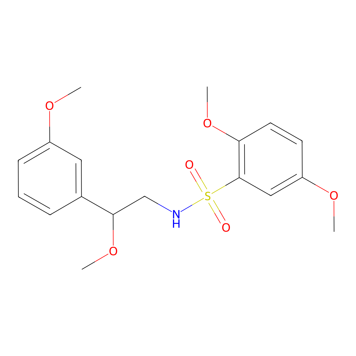 2,5-dimethoxy-N-(2-methoxy-2-(3-methoxyphenyl)ethyl)benzenesulfonamide molecular structure, CAS 1797893-49-2