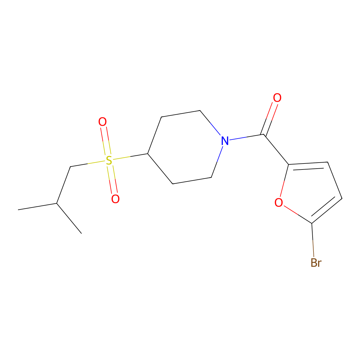 (5-Bromofuran-2-yl)(4-(isobutylsulfonyl)piperidin-1-yl)methanone molecular structure, CAS 1797893-96-9