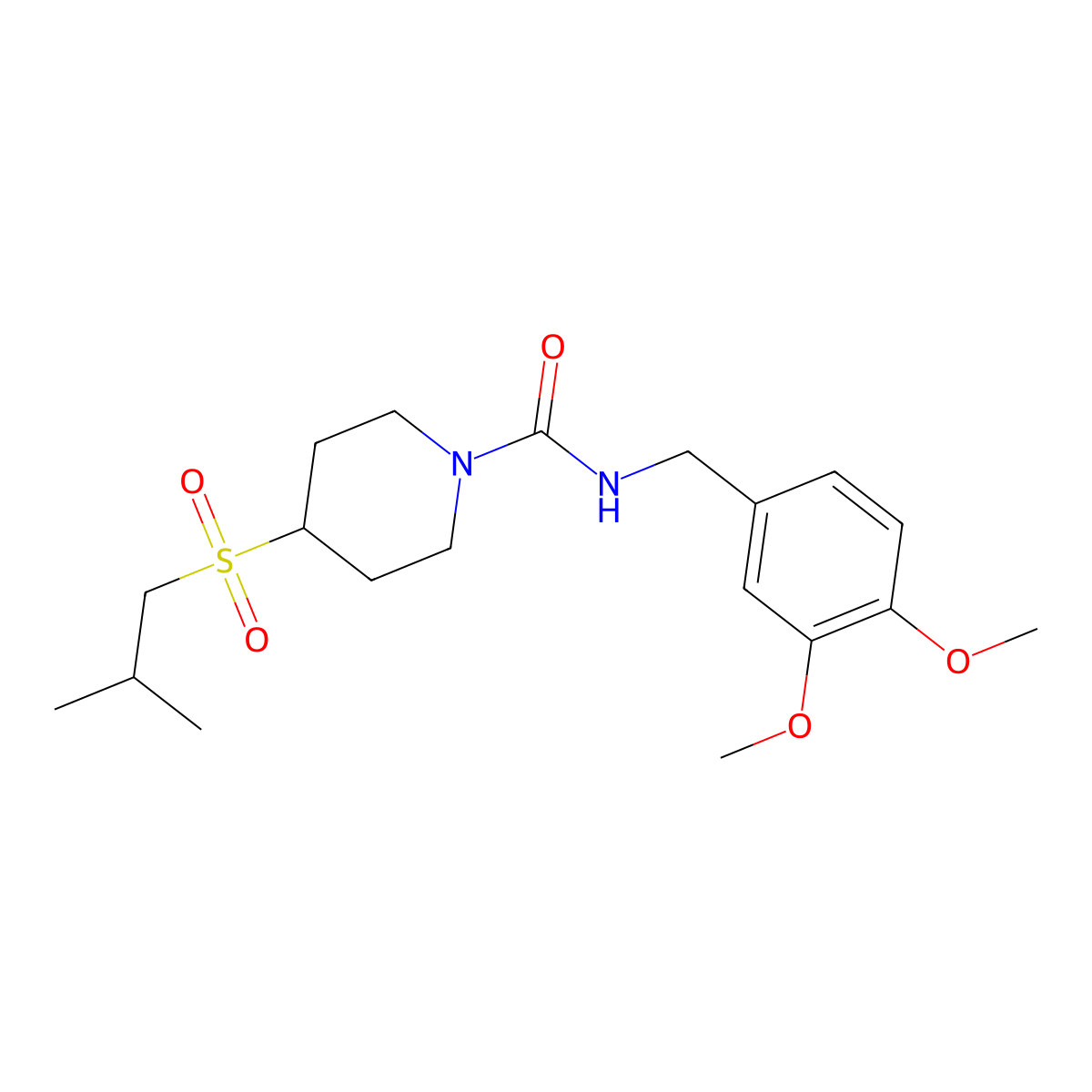 N-(3,4-dimethoxybenzyl)-4-(isobutylsulfonyl)piperidine-1-carboxamide molecular structure, CAS 1797894-06-4