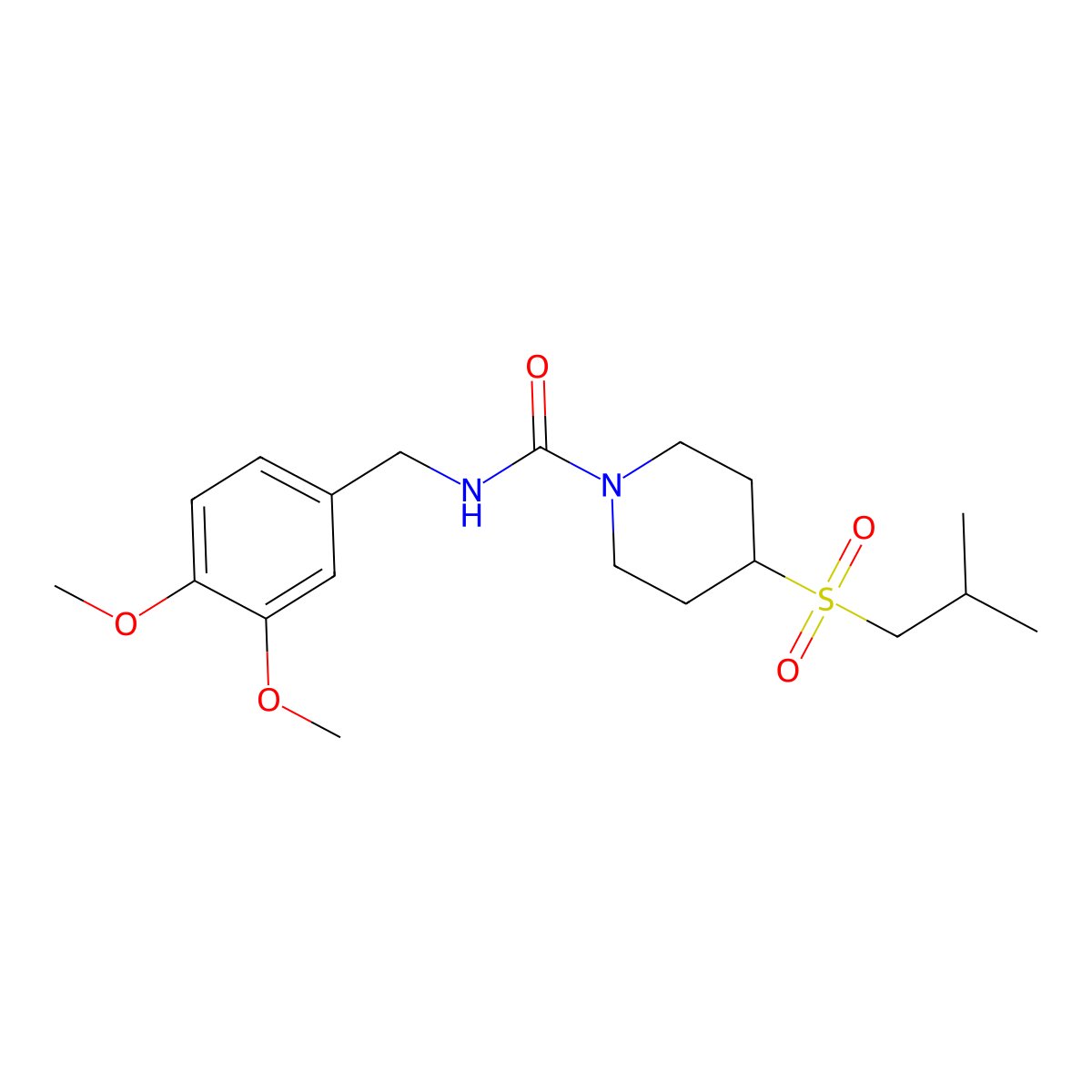 N-(3,4-dimethoxybenzyl)-4-(isobutylsulfonyl)piperidine-1-carboxamide molecular structure, CAS 1797894-06-4