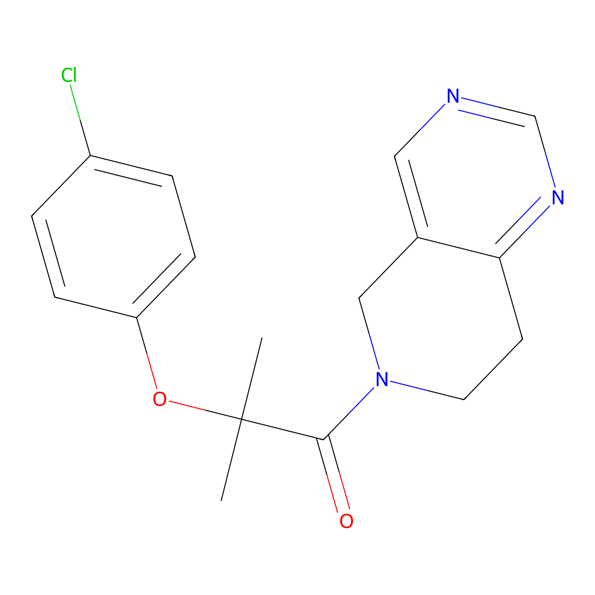 2-(4-chlorophenoxy)-1-(7,8-dihydropyrido[4,3-d]pyrimidin-6(5H)-yl)-2-methylpropan-1-one molecular structure, CAS 1797894-23-5