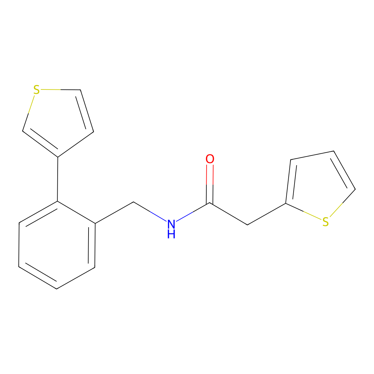 2-(thiophen-2-yl)-N-(2-(thiophen-3-yl)benzyl)acetamide molecular structure, CAS 1797894-77-9