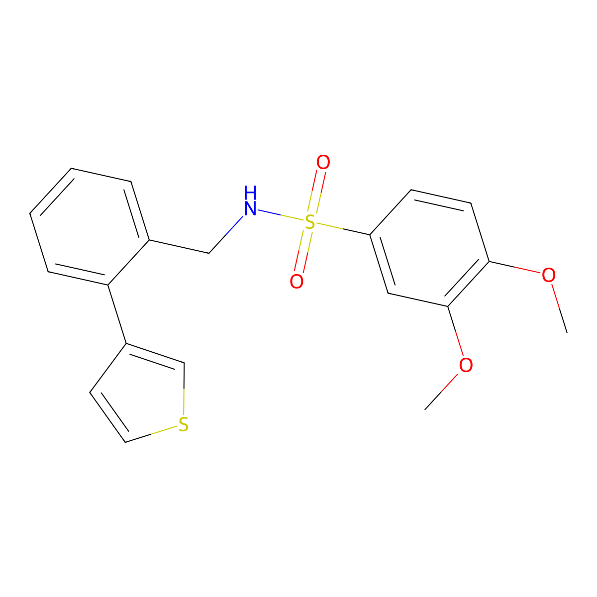 3,4-dimethoxy-N-(2-(thiophen-3-yl)benzyl)benzenesulfonamide molecular structure, CAS 1797894-92-8