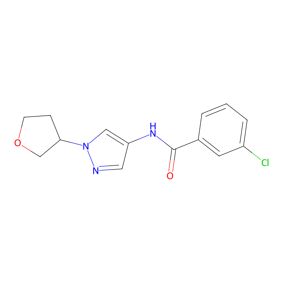3-chloro-N-(1-(tetrahydrofuran-3-yl)-1H-pyrazol-4-yl)benzamide molecular structure, CAS 1797894-93-9