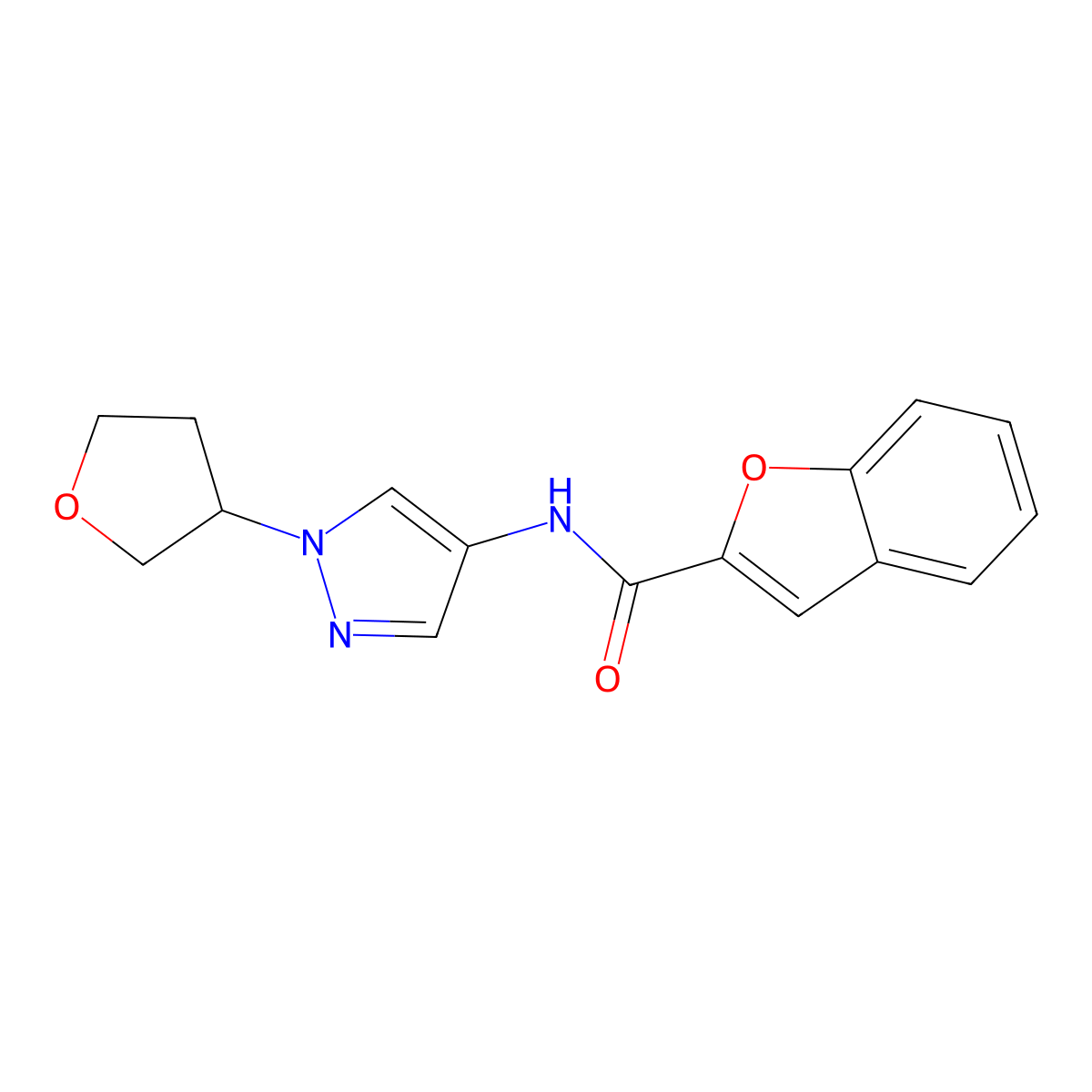 N-(1-(tetrahydrofuran-3-yl)-1H-pyrazol-4-yl)benzofuran-2-carboxamide molecular structure, CAS 1797894-98-4