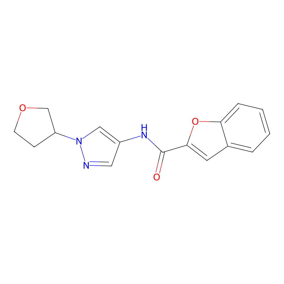 N-(1-(tetrahydrofuran-3-yl)-1H-pyrazol-4-yl)benzofuran-2-carboxamide molecular structure, CAS 1797894-98-4