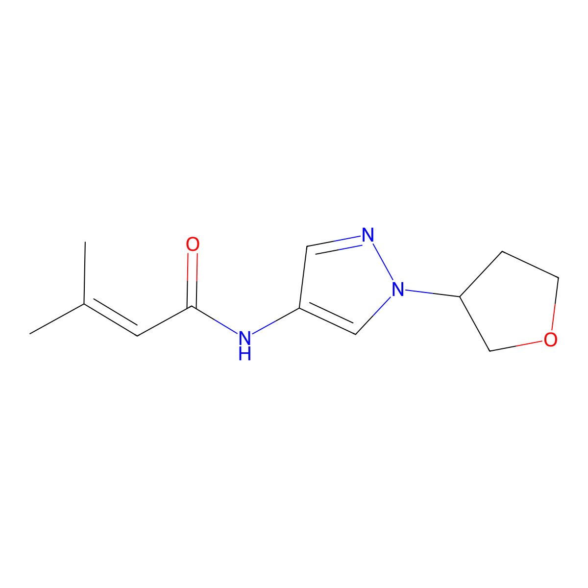 3-methyl-N-(1-(tetrahydrofuran-3-yl)-1H-pyrazol-4-yl)but-2-enamide molecular structure, CAS 1797895-15-8