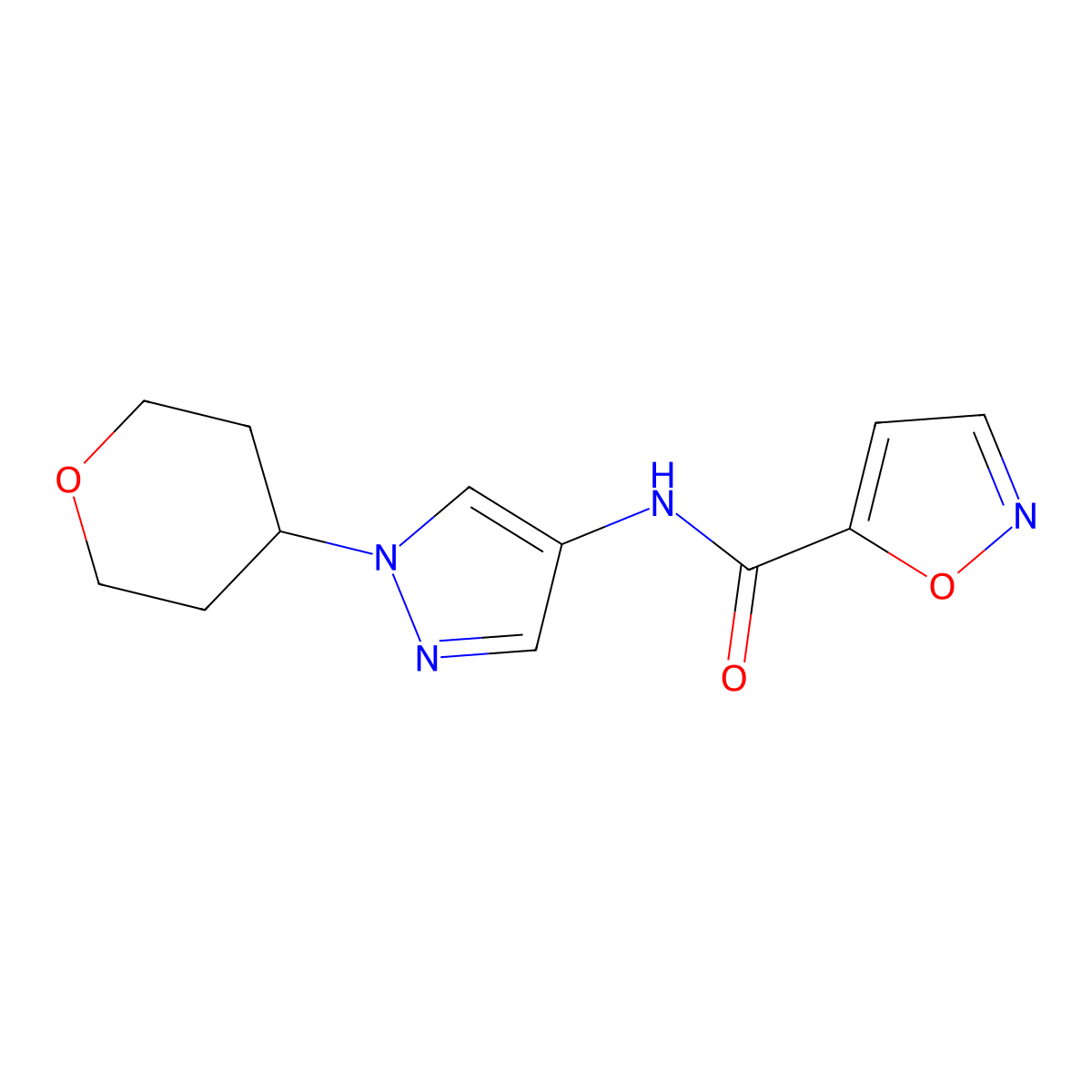 N-(1-(tetrahydro-2H-pyran-4-yl)-1H-pyrazol-4-yl)isoxazole-5-carboxamide molecular structure, CAS 1797895-27-2