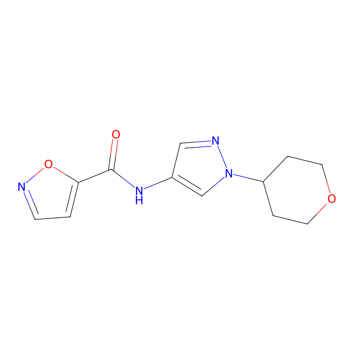 N-(1-(tetrahydro-2H-pyran-4-yl)-1H-pyrazol-4-yl)isoxazole-5-carboxamide molecular structure, CAS 1797895-27-2